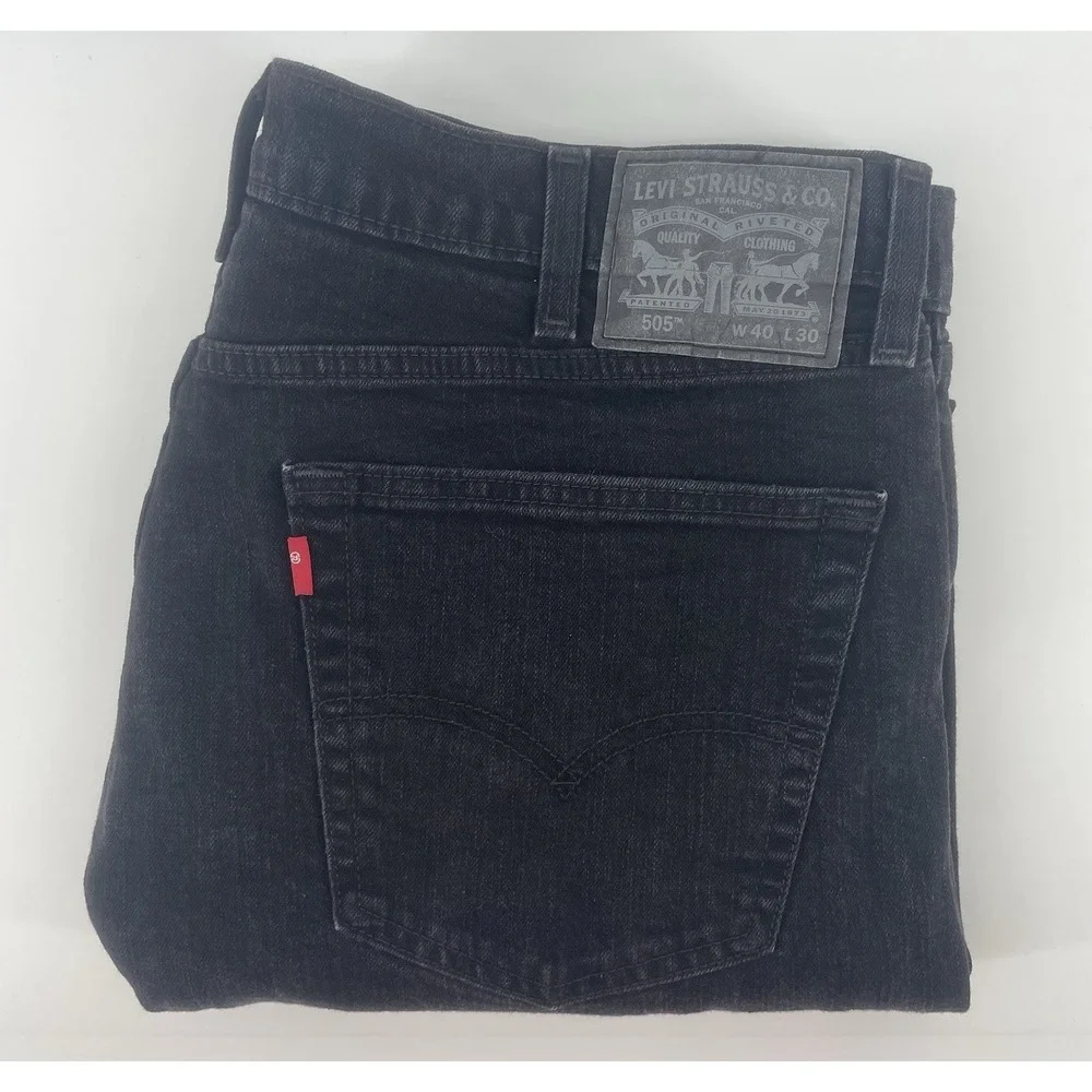 Levi's 505 Regular Fit Jeans Mens 40x28.5 Black Straight Leg Classic Streetwear